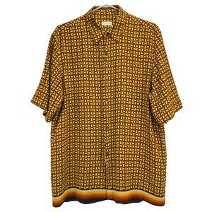 DRIES VAN NOTEN Retro Geometric Short Sleeve Orange Brown Button Down Shirt L